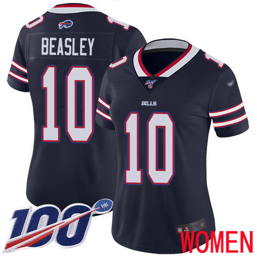 Women Buffalo Bills 10 Cole Beasley Limited Navy Blue Inverted Legend 100th Season NFL Jersey